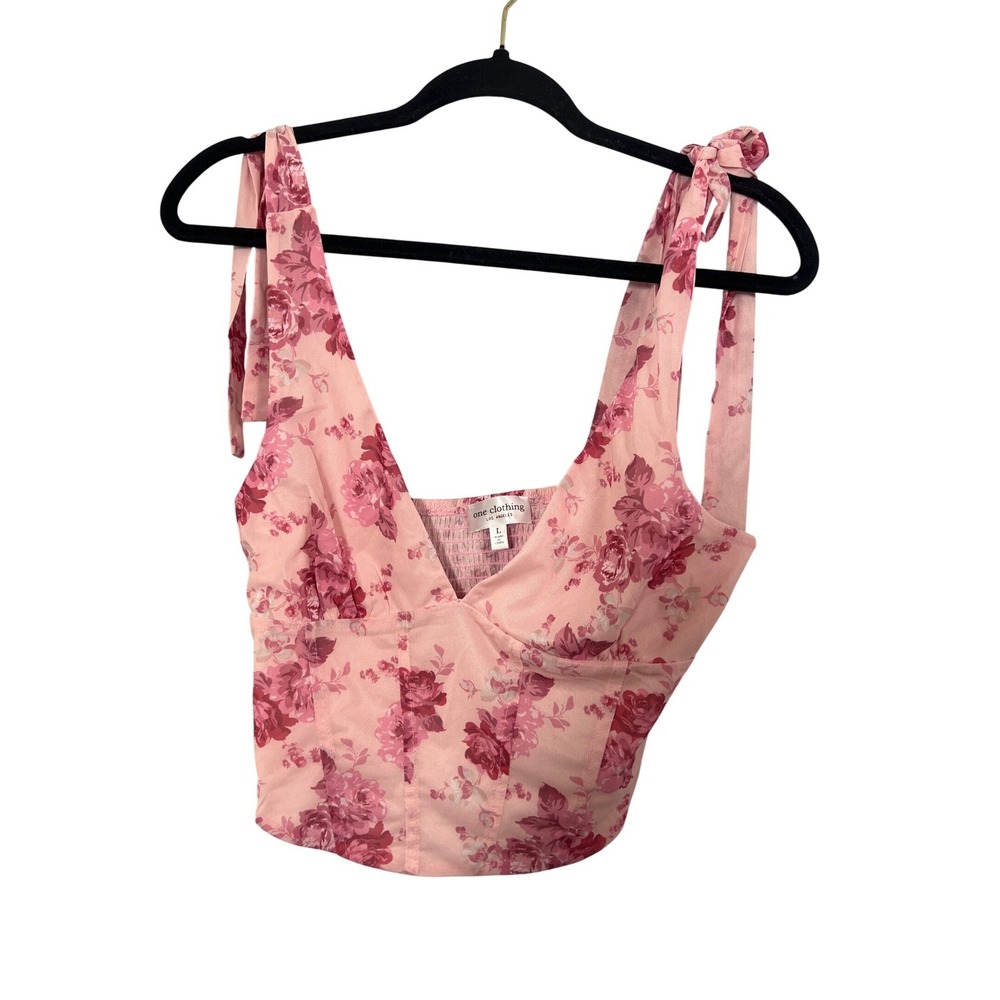 One Clothing Pink Floral Cropped Tank Top Whimsigoth Large Coquette 90s Goth Y2K